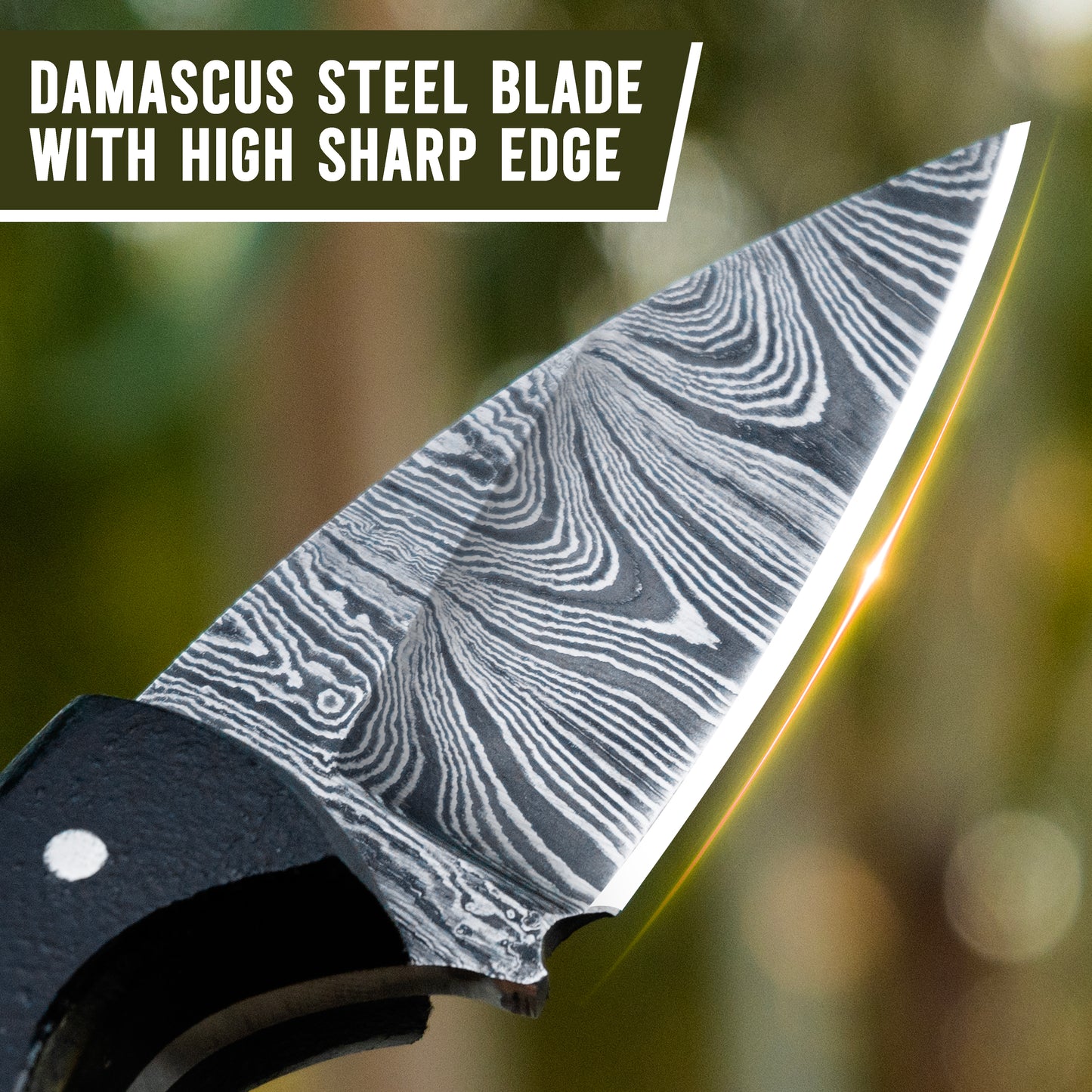 Damascus Neck Knife with Leather Sheath