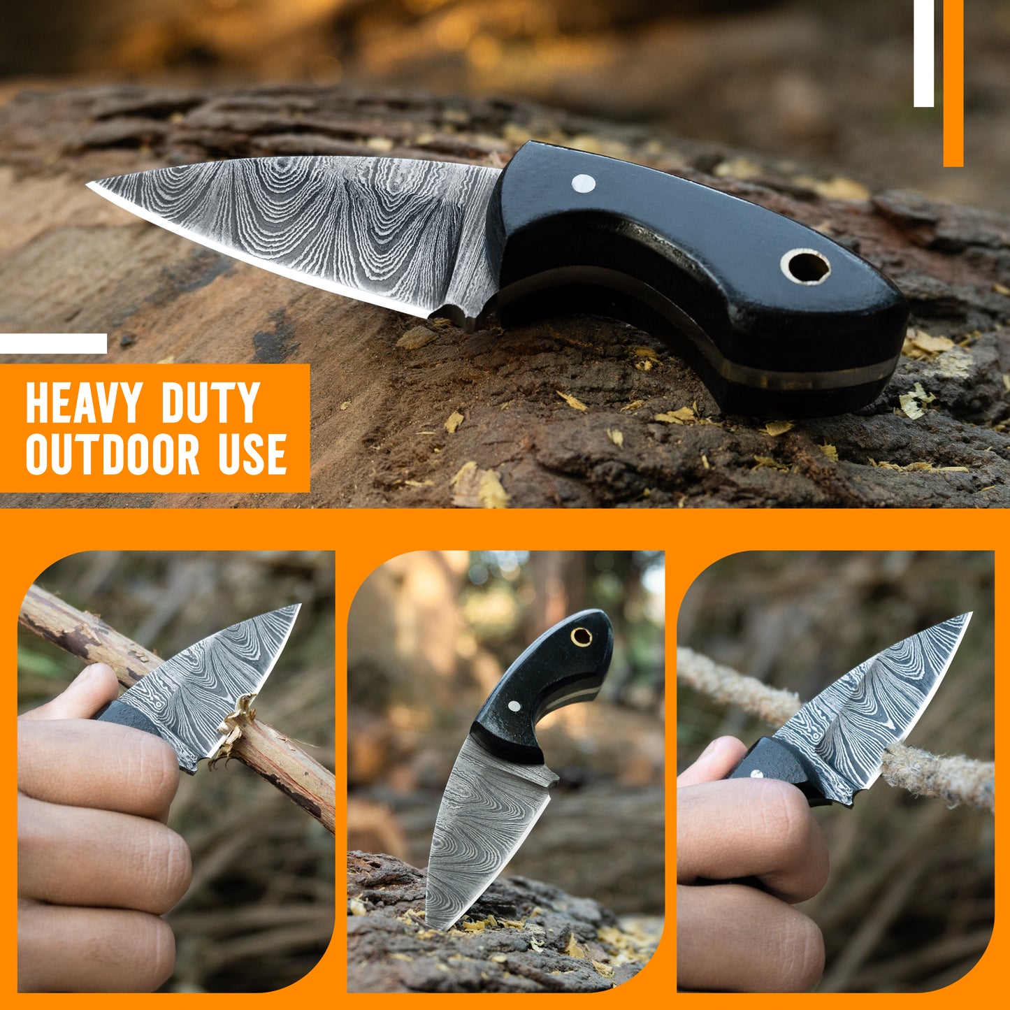 Damascus Neck Knife with Leather Sheath