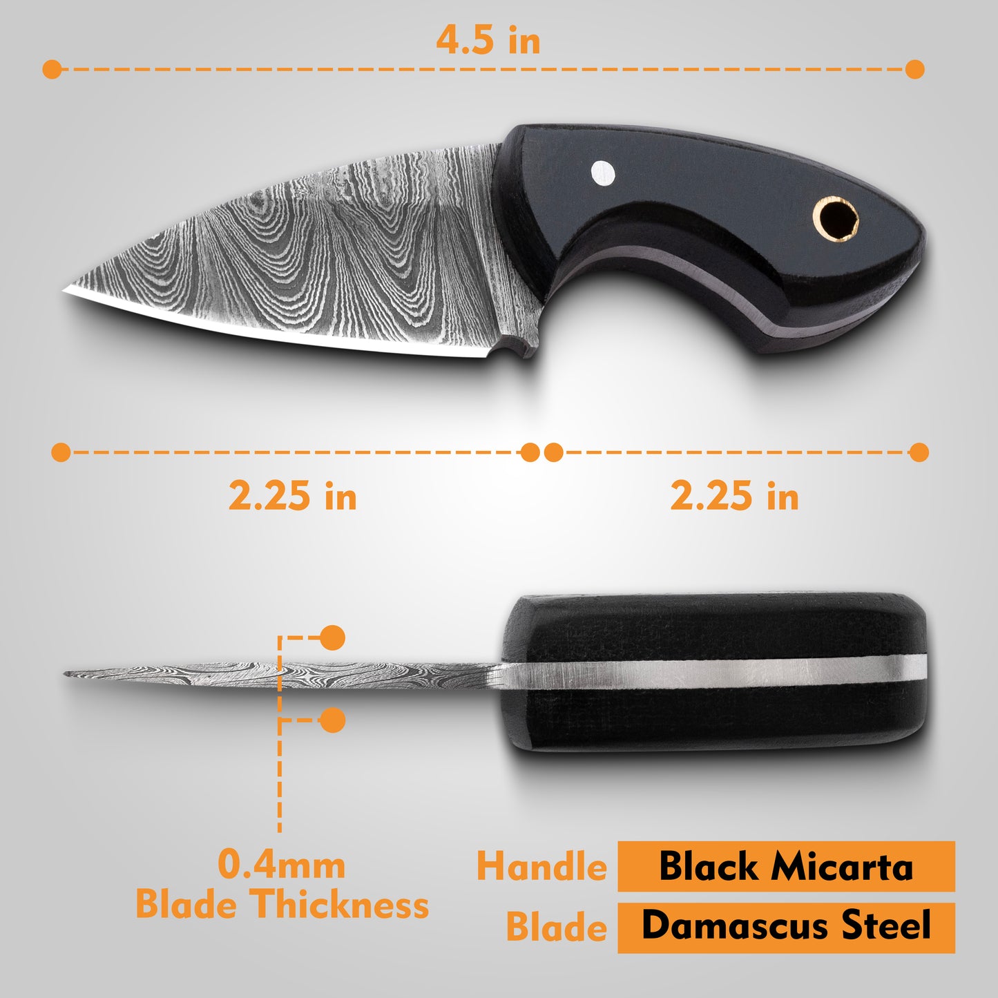 Damascus Neck Knife with Leather Sheath