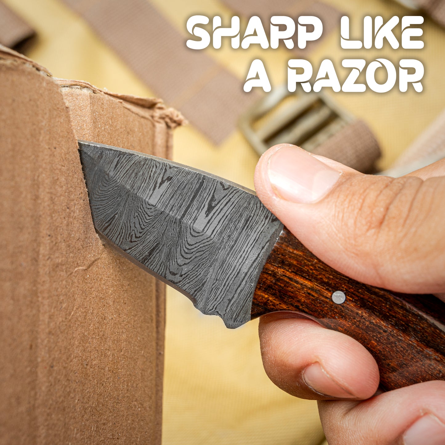 Damascus Neck Knife with Leather Sheath