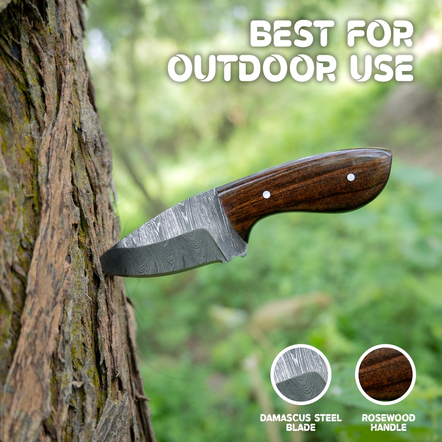 Damascus Neck Knife with Leather Sheath