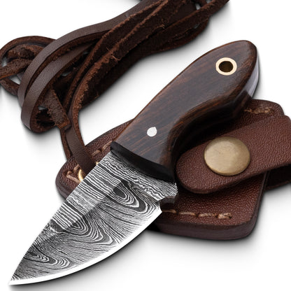 Handmade Damascus Neck Knife, Utility Knife For EDC