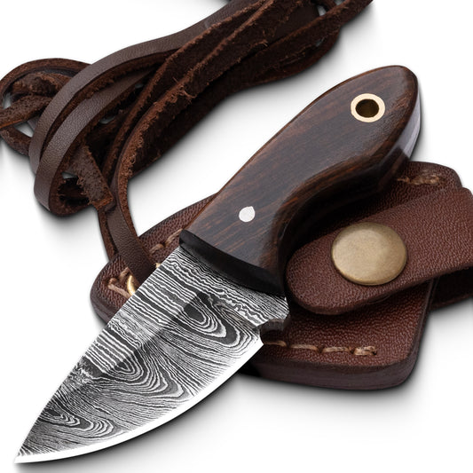 Handmade Damascus Neck Knife, Utility Knife For EDC