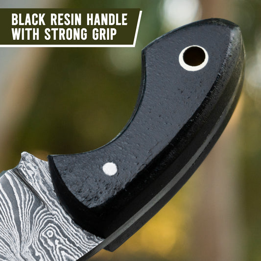 Damascus Neck Knife with Leather Sheath