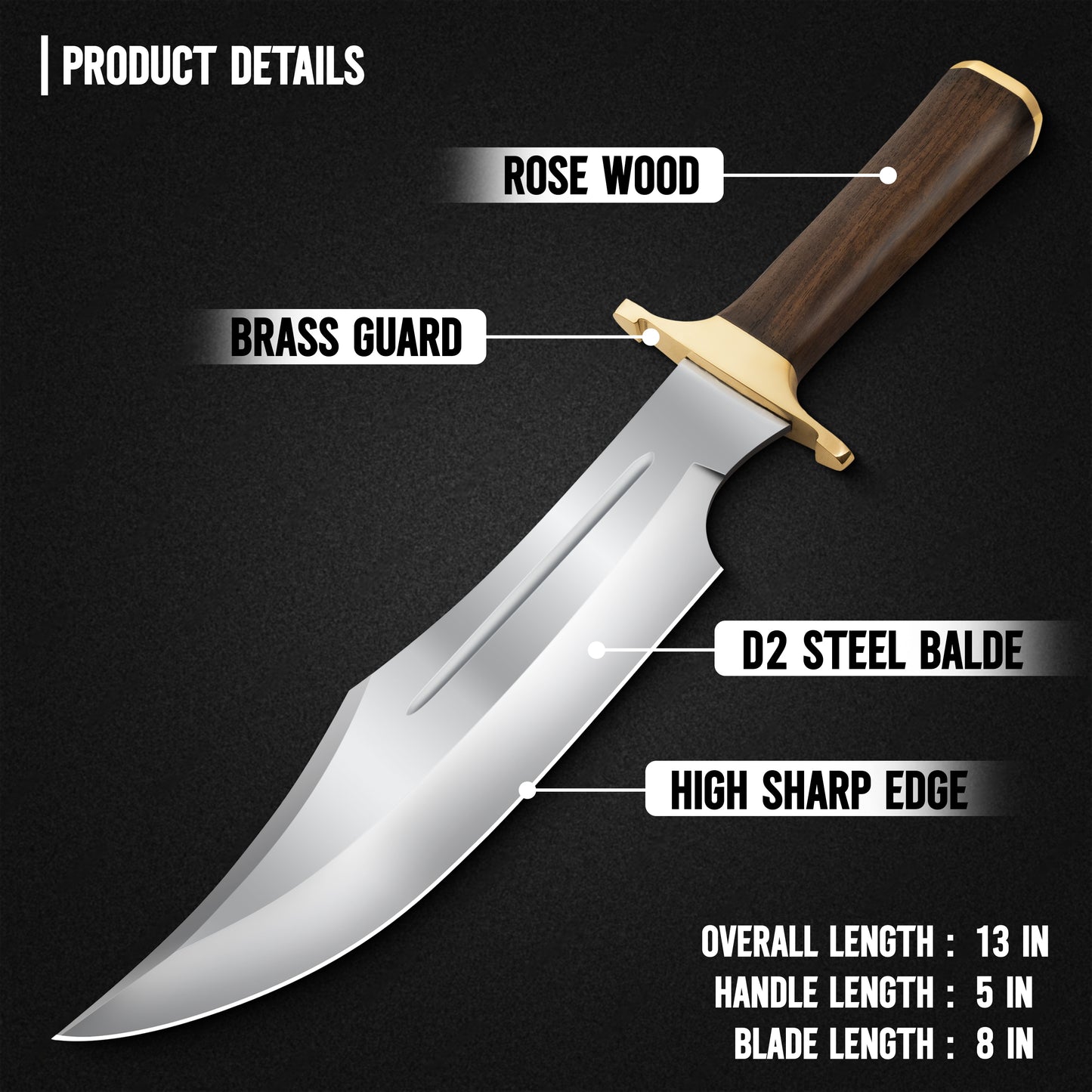 17.00" Crocodile Dundee Bowie Knife-Fixed Blade, Survival, Hunting knife