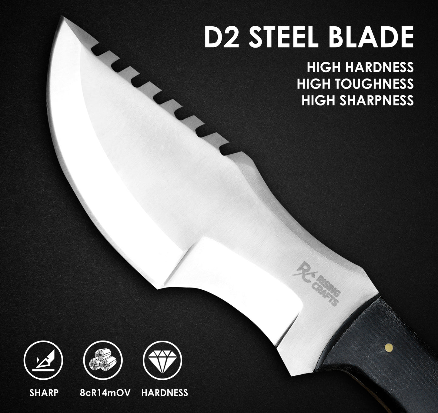 Handmade D2 Steel Hunting Tracker Knife With Horizontal Carry Sheath