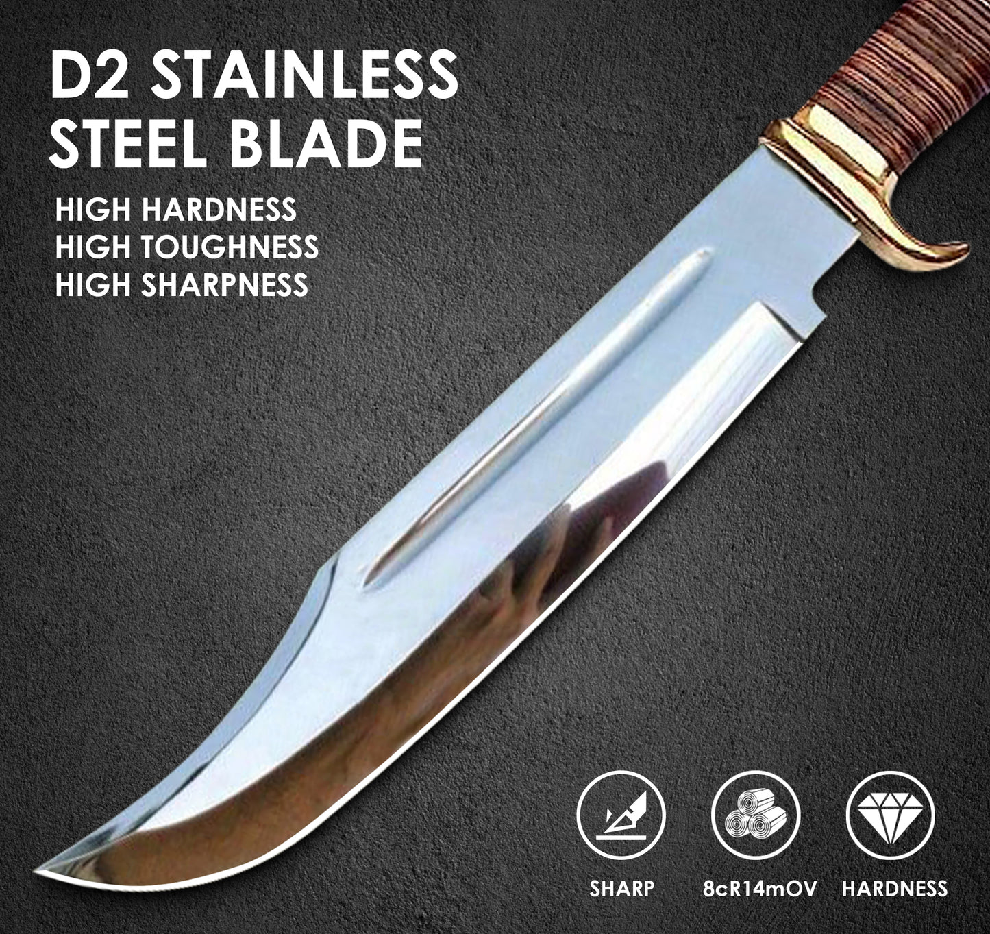 18" Crocodile Dundee Bowie Knife With Leather Handle
