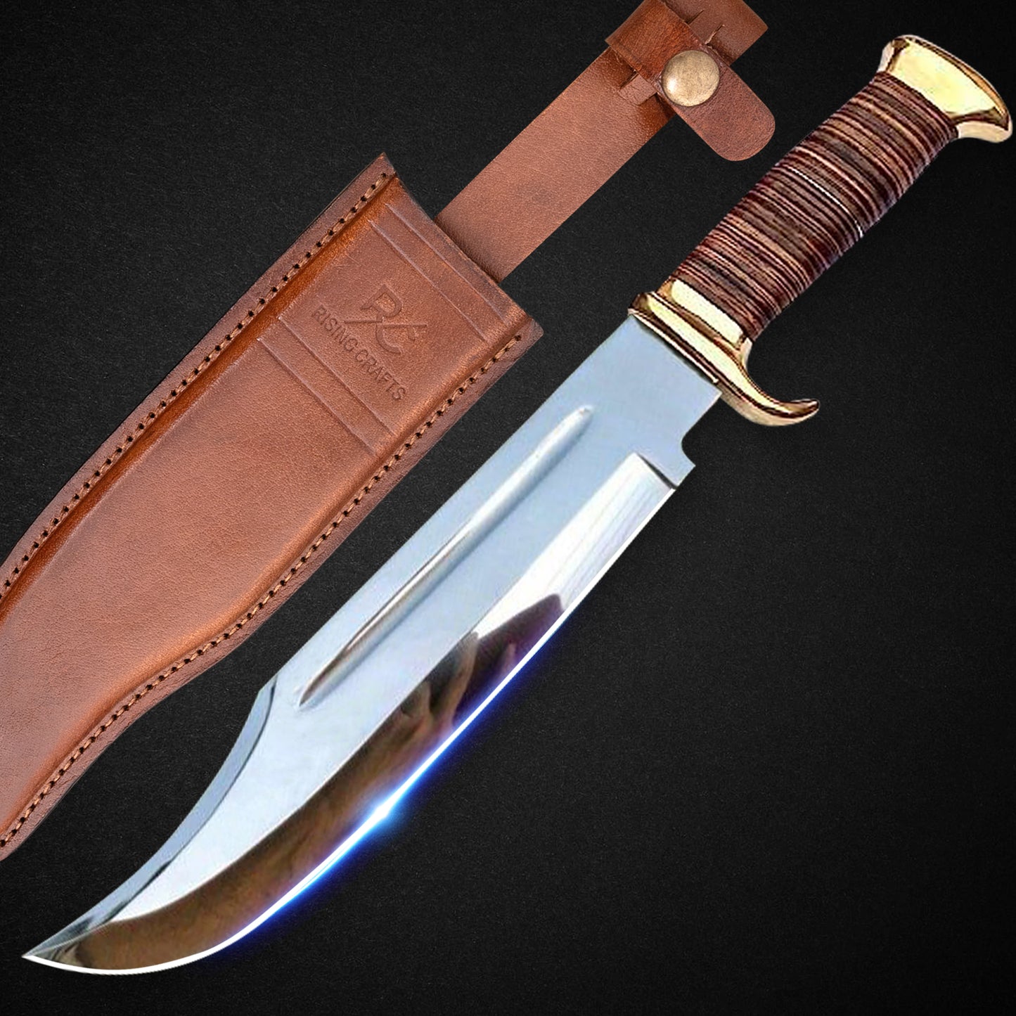 14" Crocodile Dundee Bowie Knife With Leather Handle