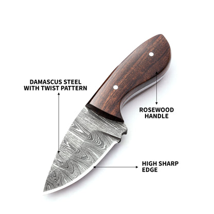 Damascus Neck Knife with Leather Sheath