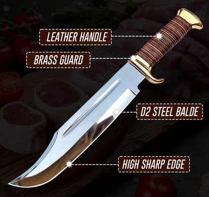 14" Crocodile Dundee Bowie Knife With Leather Handle