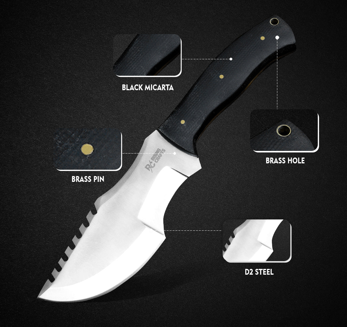Handmade D2 Steel Hunting Tracker Knife With Horizontal Carry Sheath