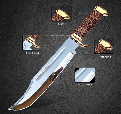 18" Crocodile Dundee Bowie Knife With Leather Handle