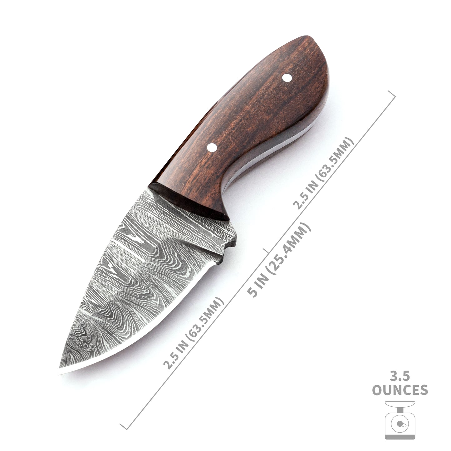 Damascus Neck Knife with Leather Sheath