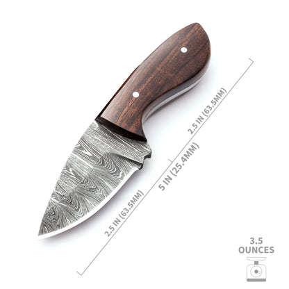 Damascus Neck Knife with Leather Sheath